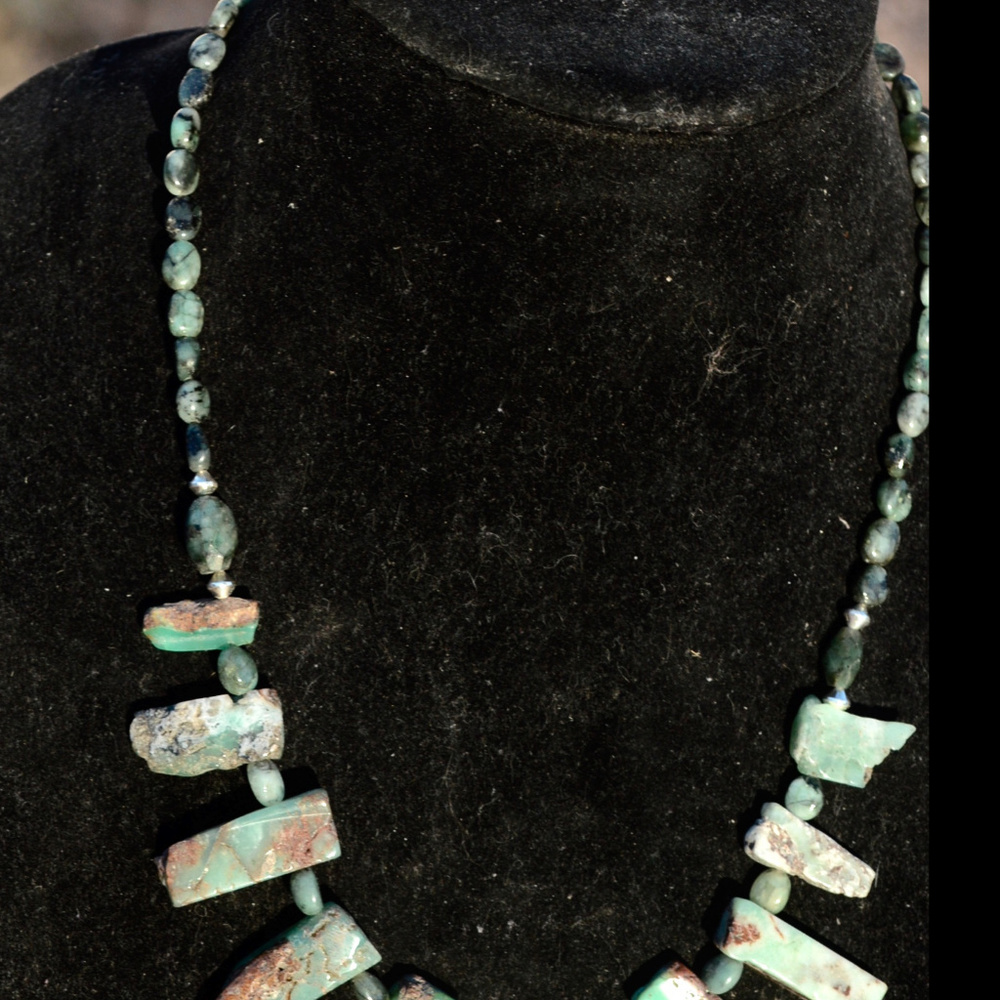 Sterling Silver Chrysoprase Emerald Necklace 925 - Picture 4 of 8